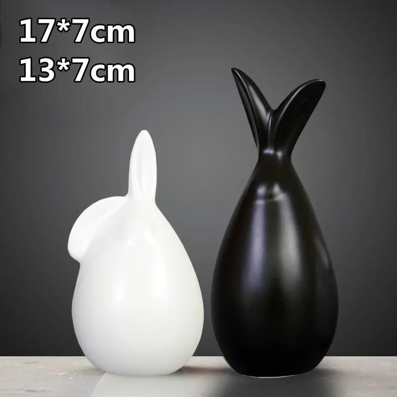 Ceramic Rabbit Ornaments Pair - Vintage & Trendy