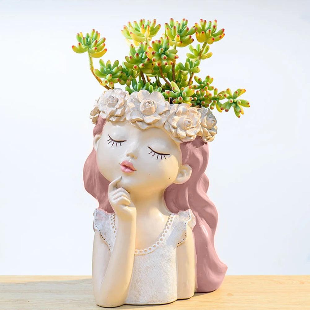 Adorable Thoughtful Girl Face Pot - Vintage & Trendy