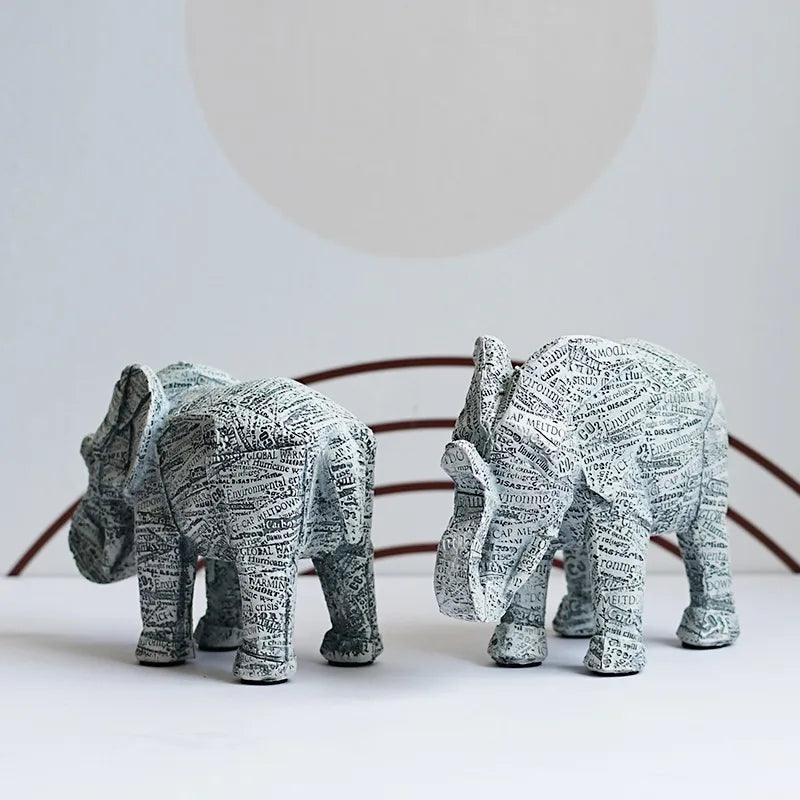 Resin Newspaper Elephant Statue - Vintage & Trendy