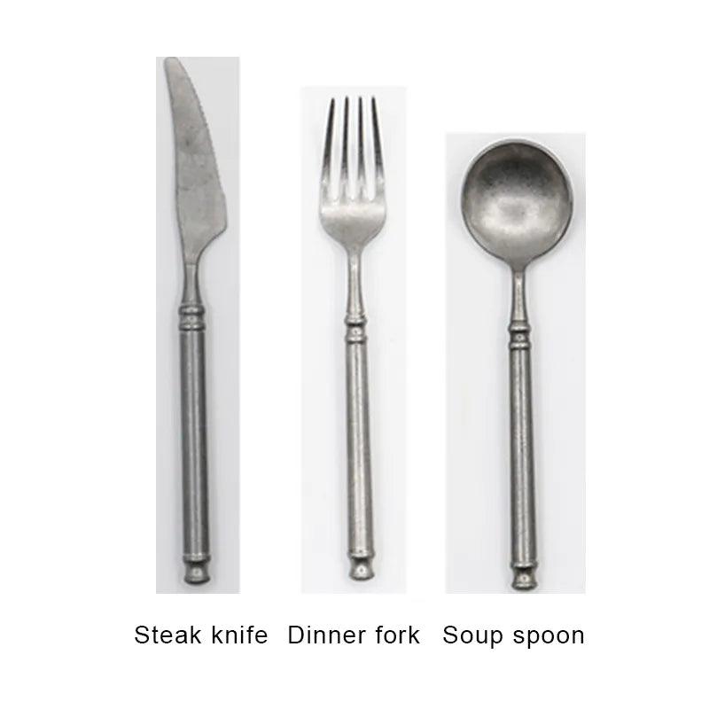 Retro Scrub 304 Stainless Steel Flatware Kitchen Cutlery - Vintage & Trendy