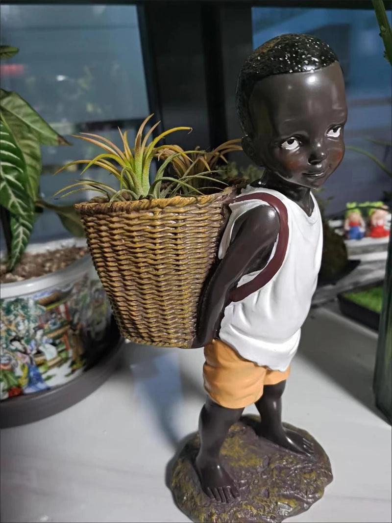 African Figurine Little Boy Tribal Kid Statue Sculpture - Vintage & Trendy