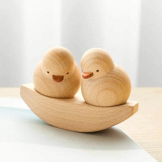 Wooden Ducklings Couple Seesaw Decor - Vintage & Trendy