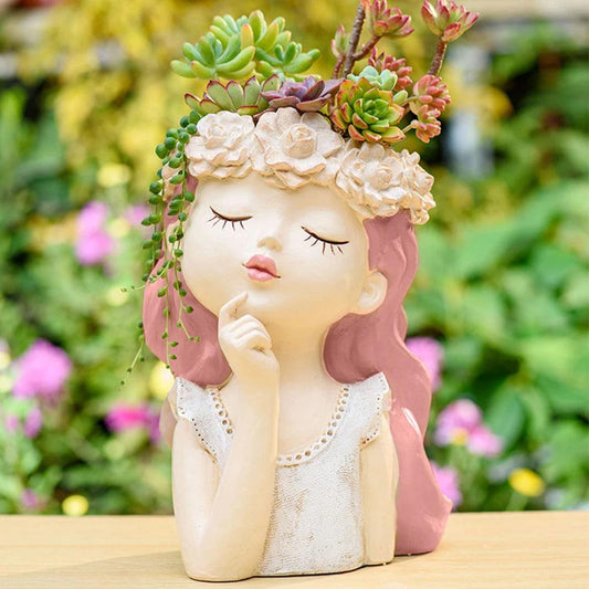 Adorable Thoughtful Girl Face Pot - Vintage & Trendy