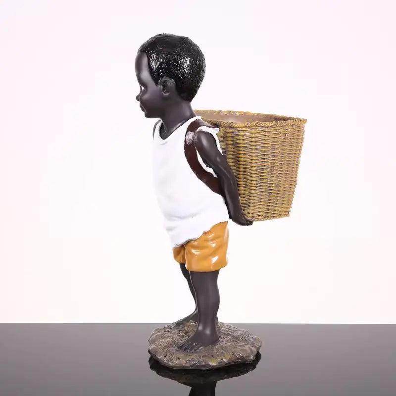 African Figurine Little Boy Tribal Kid Statue Sculpture - Vintage & Trendy