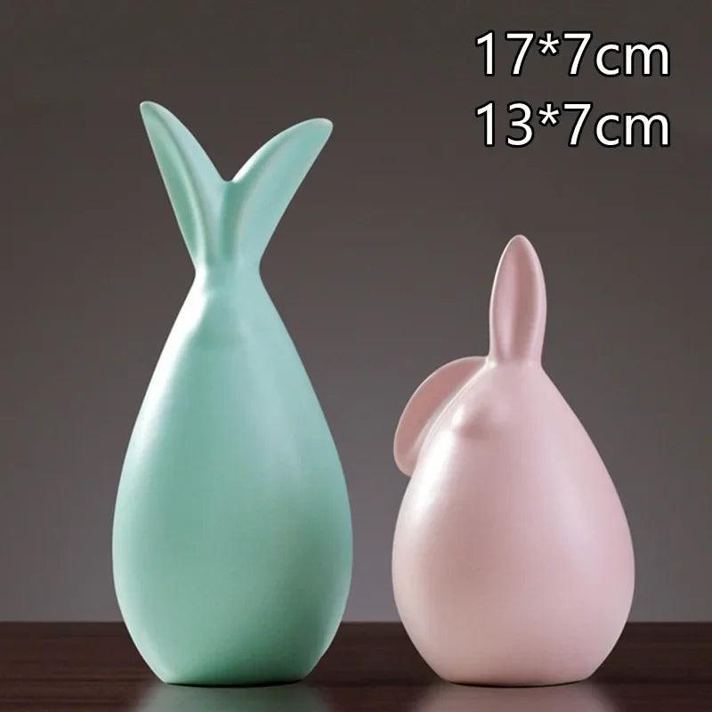 Ceramic Rabbit Ornaments Pair - Vintage & Trendy