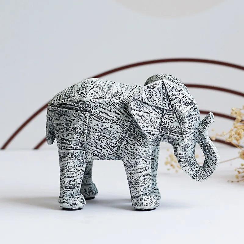 Resin Newspaper Elephant Statue - Vintage & Trendy