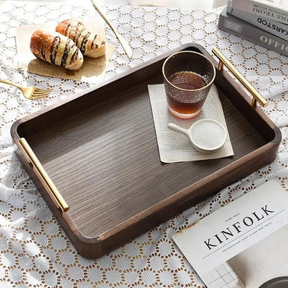 Black Walnut Rectangular Wooden Serving Tray - Vintage & Trendy