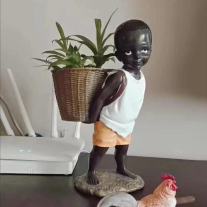 African Figurine Little Boy Tribal Kid Statue Sculpture - Vintage & Trendy