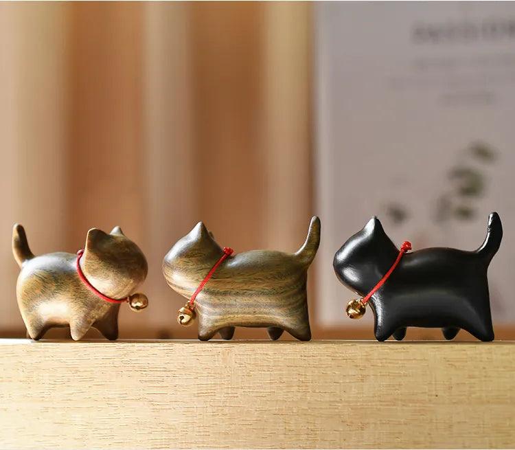 Mini Natural Wood Cat Dog Miniatures - Vintage & Trendy