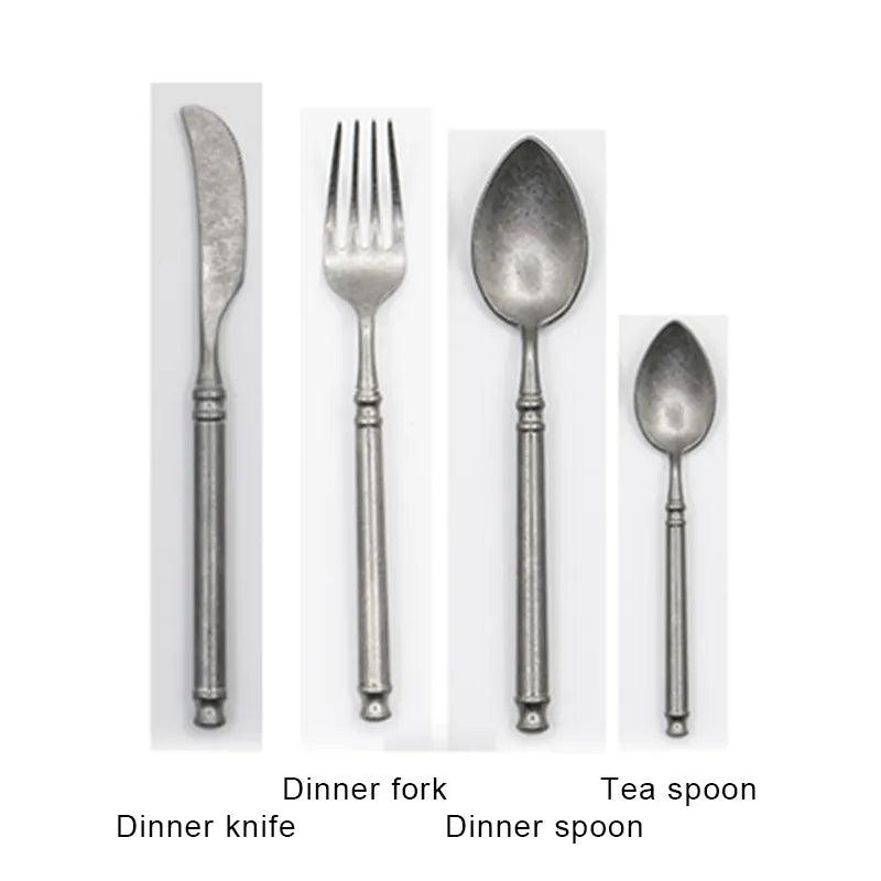 Retro Scrub 304 Stainless Steel Flatware Kitchen Cutlery - Vintage & Trendy