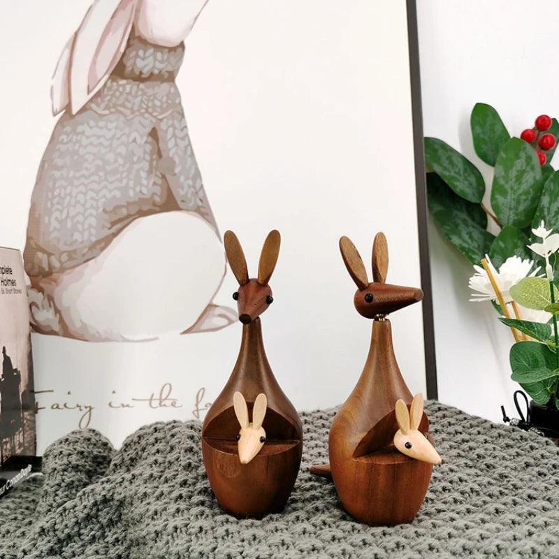 Teak Wood Kangaroo and Baby Decor - Vintage & Trendy