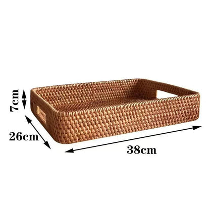 Hand-Woven Rattan Storage Basket Tray - Vintage & Trendy