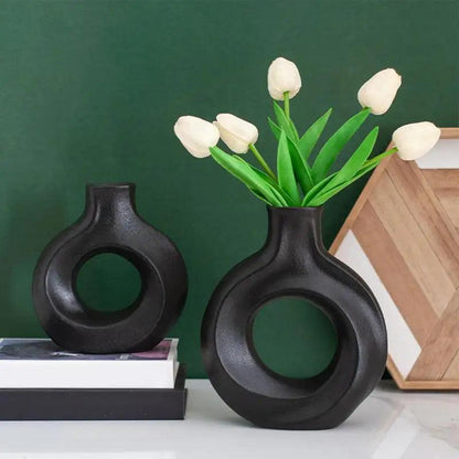 Nordic Vase Circular Hollow Ceramic - Vintage & Trendy