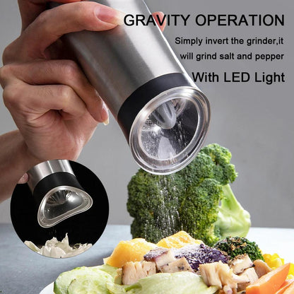 EleganceGrind - Electric Gravity Salt and Pepper Grinder with USB Charging - Vintage & Trendy