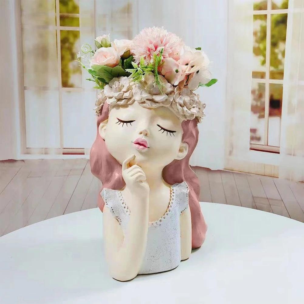 Adorable Thoughtful Girl Face Pot - Vintage & Trendy