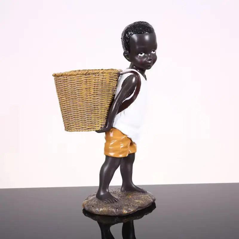 African Figurine Little Boy Tribal Kid Statue Sculpture - Vintage & Trendy