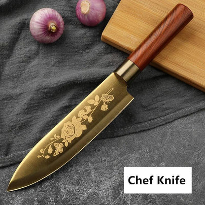 Golden Titanium Plated Chef's Knife - New Style - Vintage & Trendy