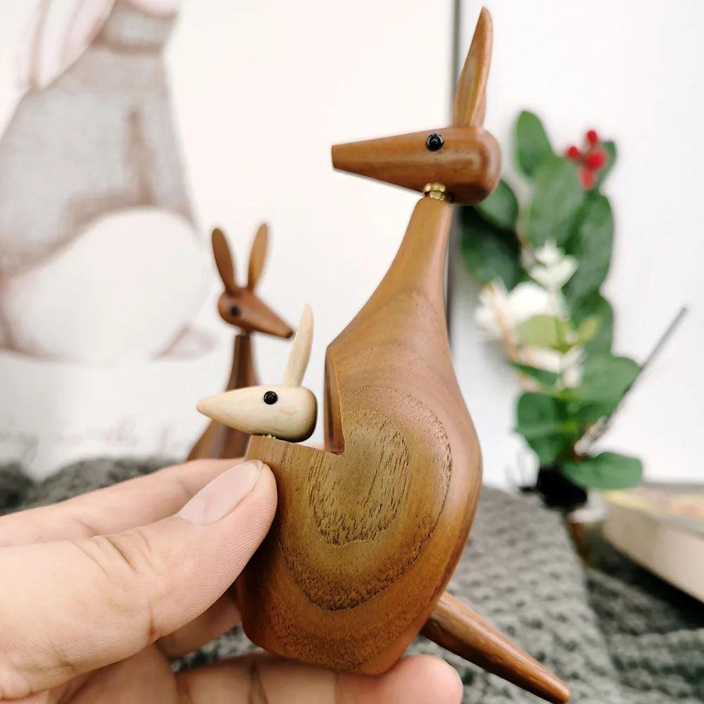 Teak Wood Kangaroo and Baby Decor - Vintage & Trendy