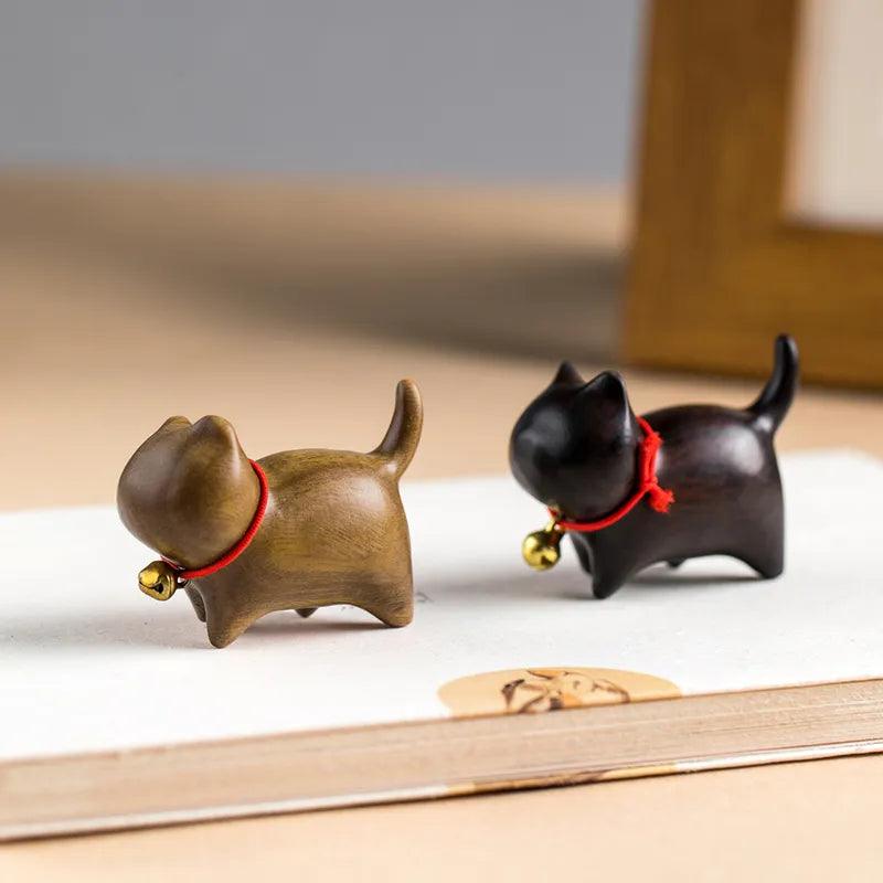 Mini Natural Wood Cat Dog Miniatures - Vintage & Trendy