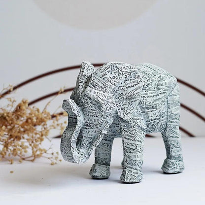 Resin Newspaper Elephant Statue - Vintage & Trendy