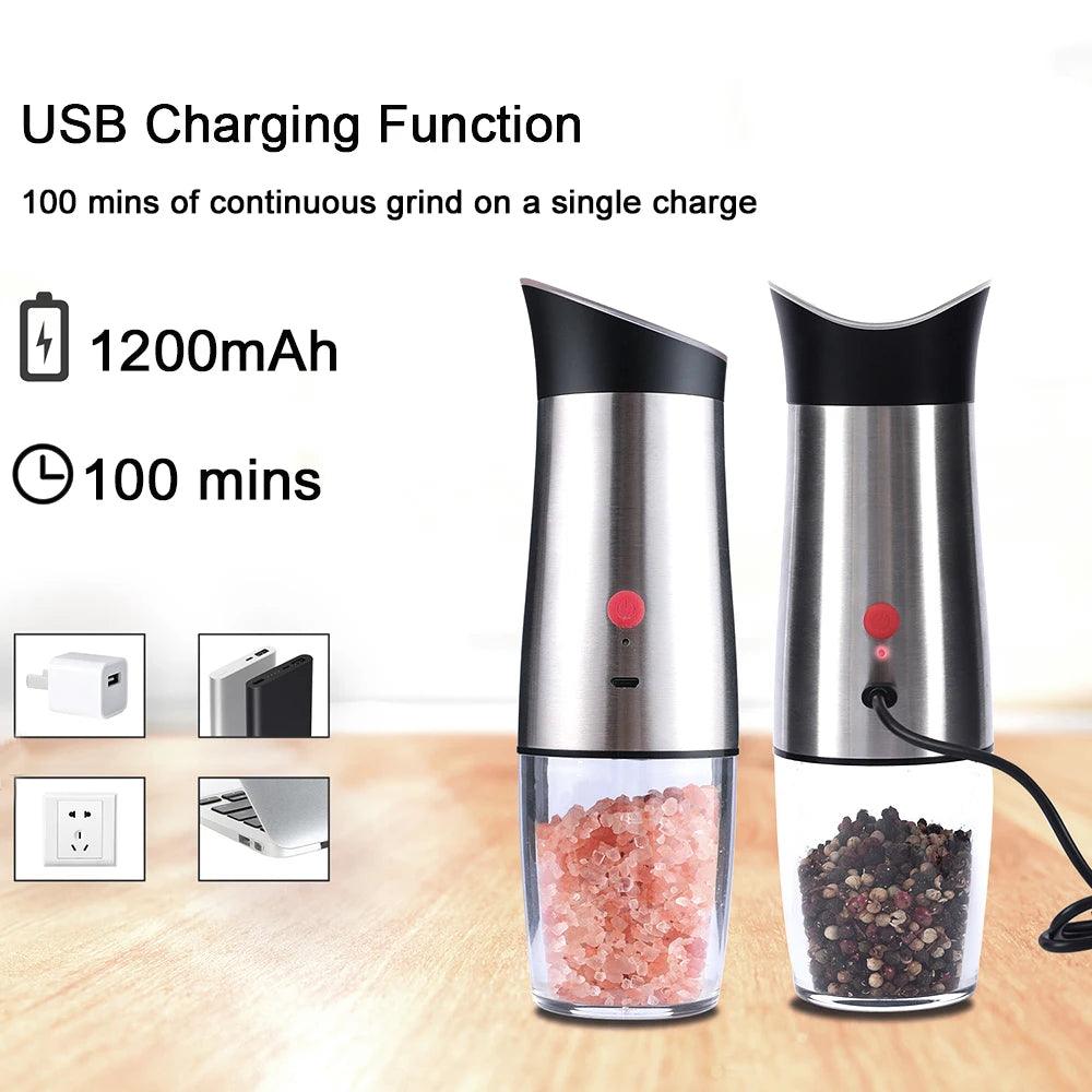 EleganceGrind - Electric Gravity Salt and Pepper Grinder with USB Charging - Vintage & Trendy