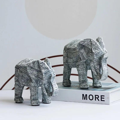 Resin Newspaper Elephant Statue - Vintage & Trendy