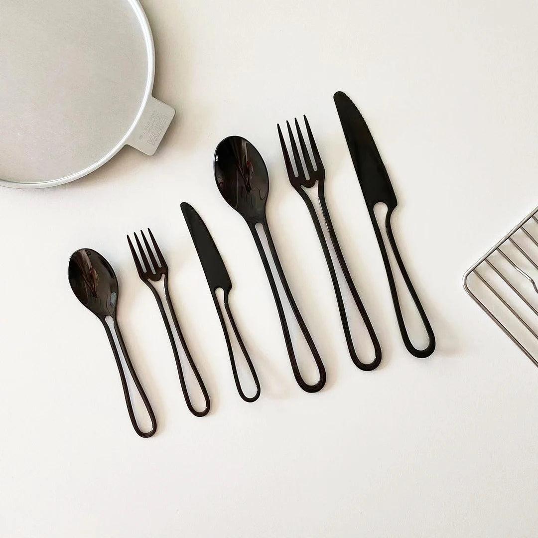 NoirElegance Stainless Steel Cutlery Set - Vintage & Trendy