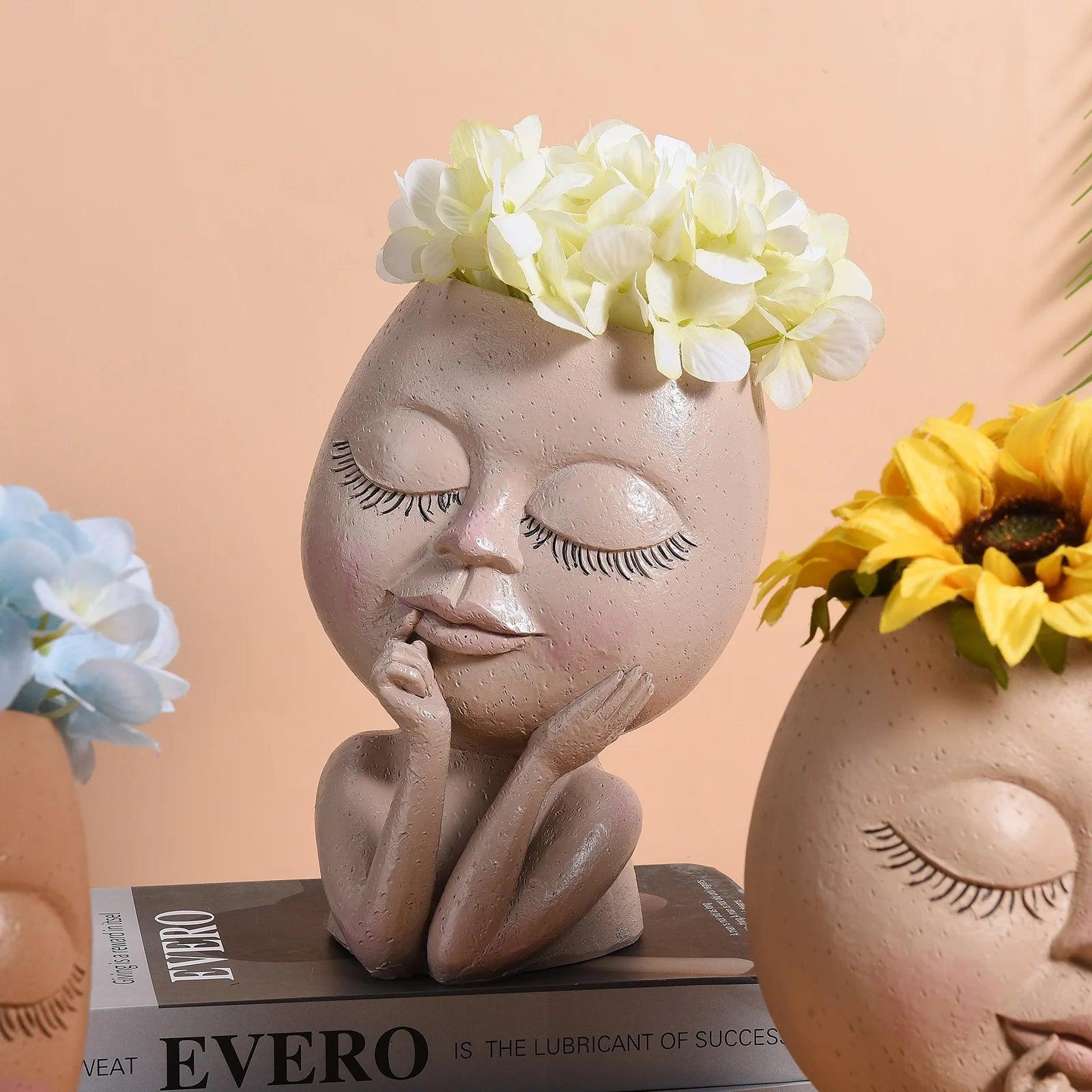 Creative Expression Resin Face Flower Planter - Vintage & Trendy