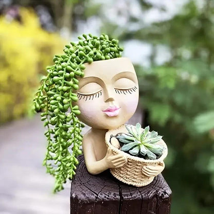 Girls Face Flower Planter - Vintage & Trendy