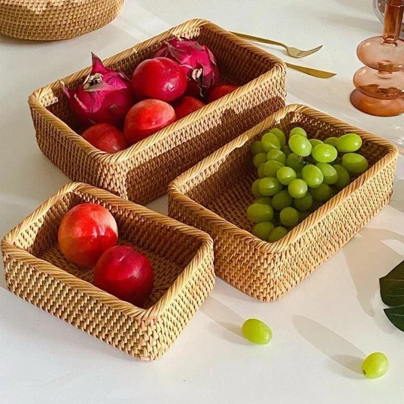 Handwoven Rattan Storage Tray - Multipurpose Wicker Basket - Vintage & Trendy