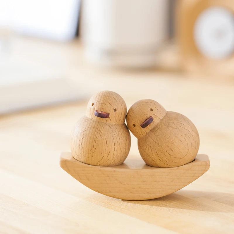 Wooden Ducklings Couple Seesaw Decor - Vintage & Trendy