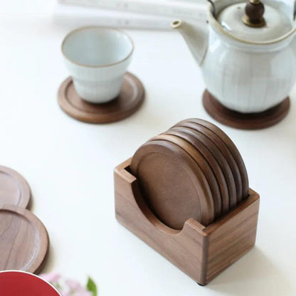 Tea Coffee Cup Pad Placemats Decor Walnut Wood Coasters - Vintage & Trendy