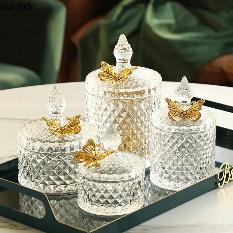 Creative Golden Butterfly Crystal Glass Candy Jar - Vintage & Trendy