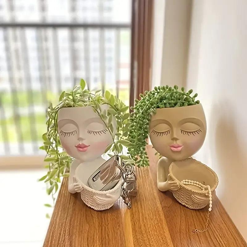 Girls Face Flower Planter - Vintage & Trendy