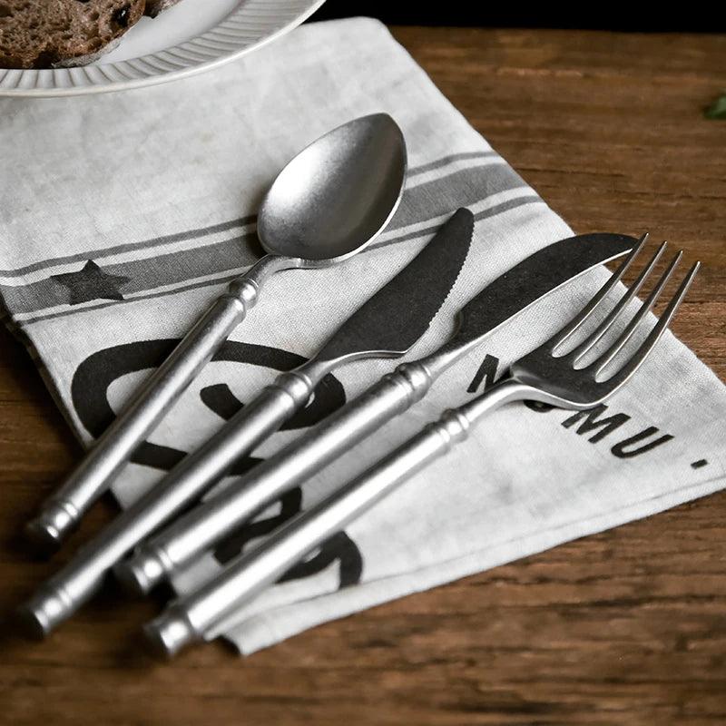 Retro Scrub 304 Stainless Steel Flatware Kitchen Cutlery - Vintage & Trendy