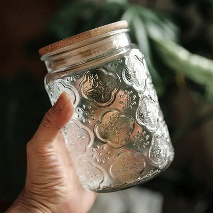 Sealed Glass Jars - Retro Vintage Embossed Begonia Flower - Vintage & Trendy