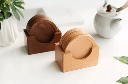 Tea Coffee Cup Pad Placemats Decor Walnut Wood Coasters - Vintage & Trendy