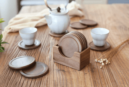 Tea Coffee Cup Pad Placemats Decor Walnut Wood Coasters - Vintage & Trendy