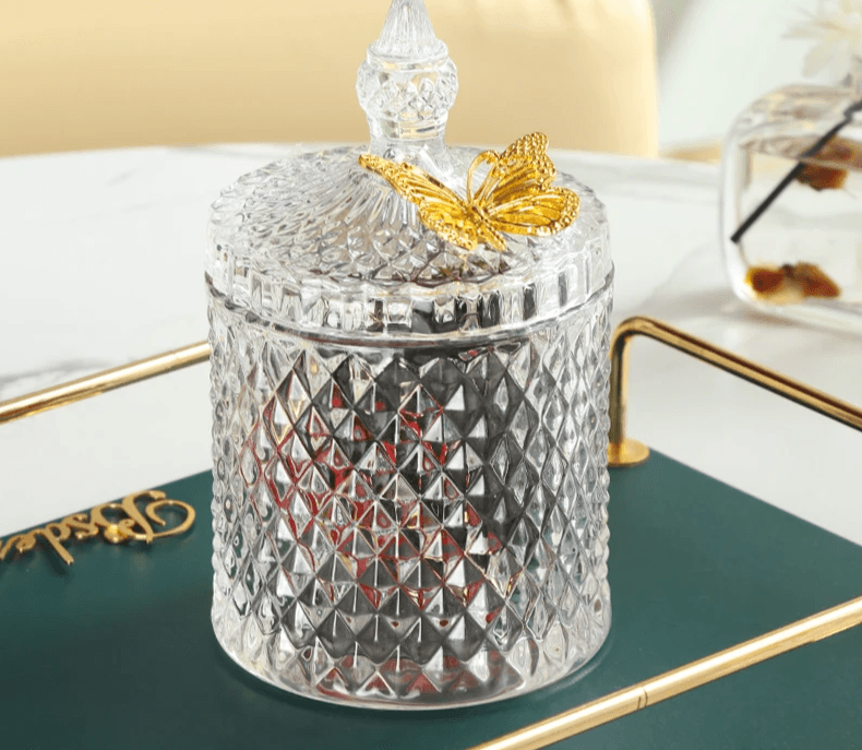 Creative Golden Butterfly Crystal Glass Candy Jar - Vintage & Trendy